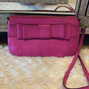 Kate Spade Celina Villabella bow front cross body pebble leather bag fuchsia